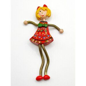 Katherine Perriguey Moveable Arms Legs Painted Girl Pin‎ Brooch